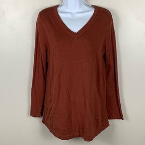 J Jill V-neck Tunic Sweater Womens Small Brick Red Knit Cotton‎ Viscose Rayon
